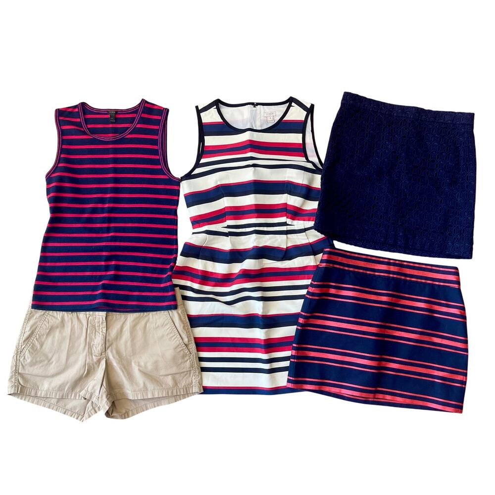 J. Crew 5 Piece Mixed Tops Shorts Skirts Dress Lot Navy Pink Small 4